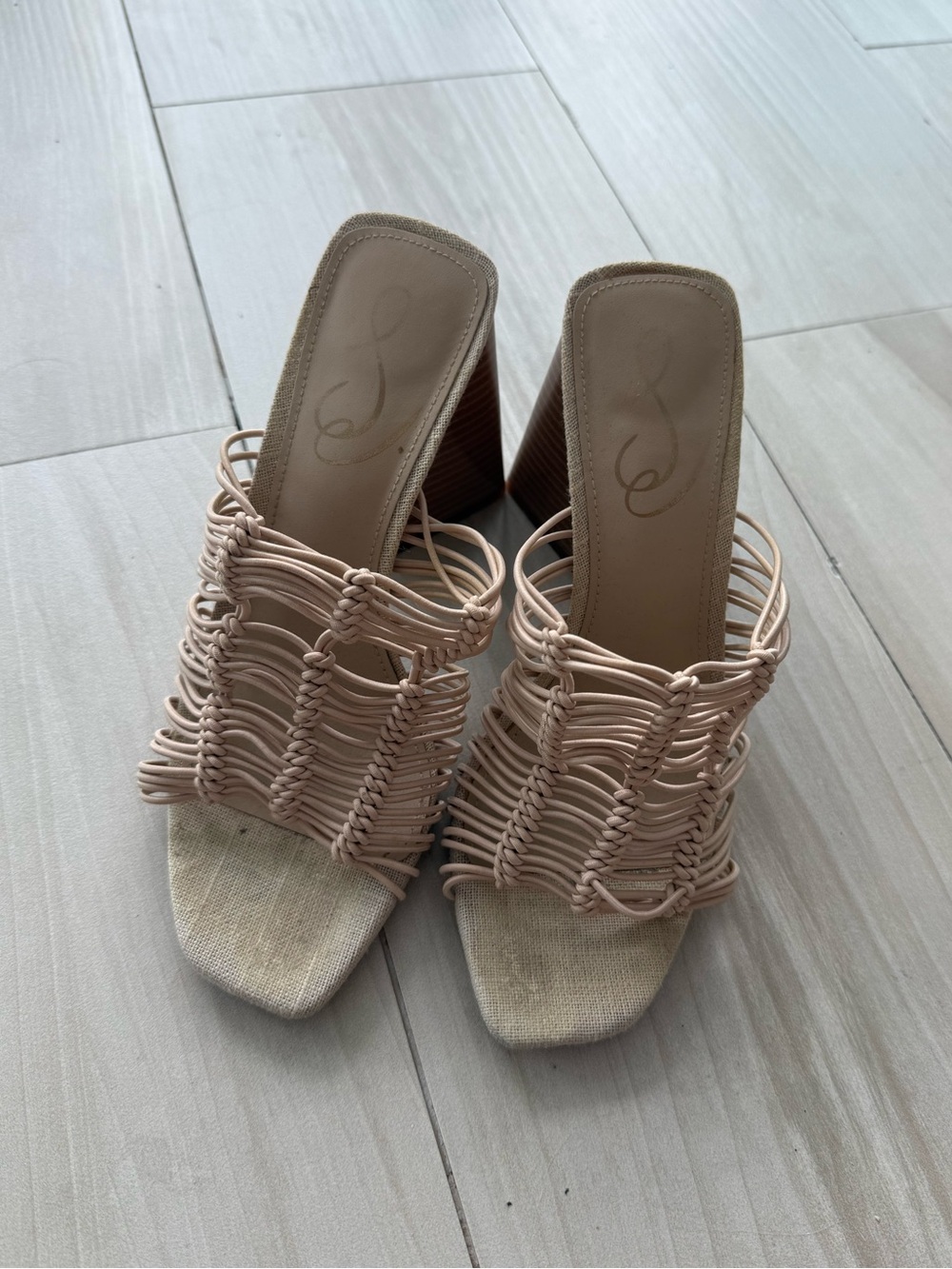 Sam Edelman Woven Strap Nude High Heel Mules